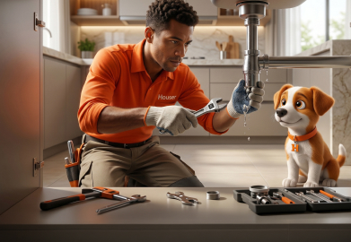 Modern apartment with a Houser pro doing electrical work — Houser home services